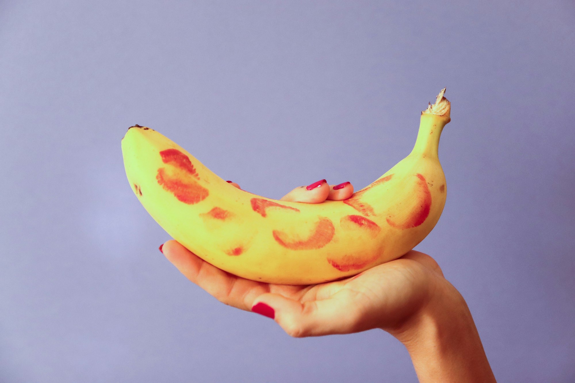 banana with lipstick marks