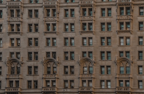 An elegant stone facade on a contemporary building.