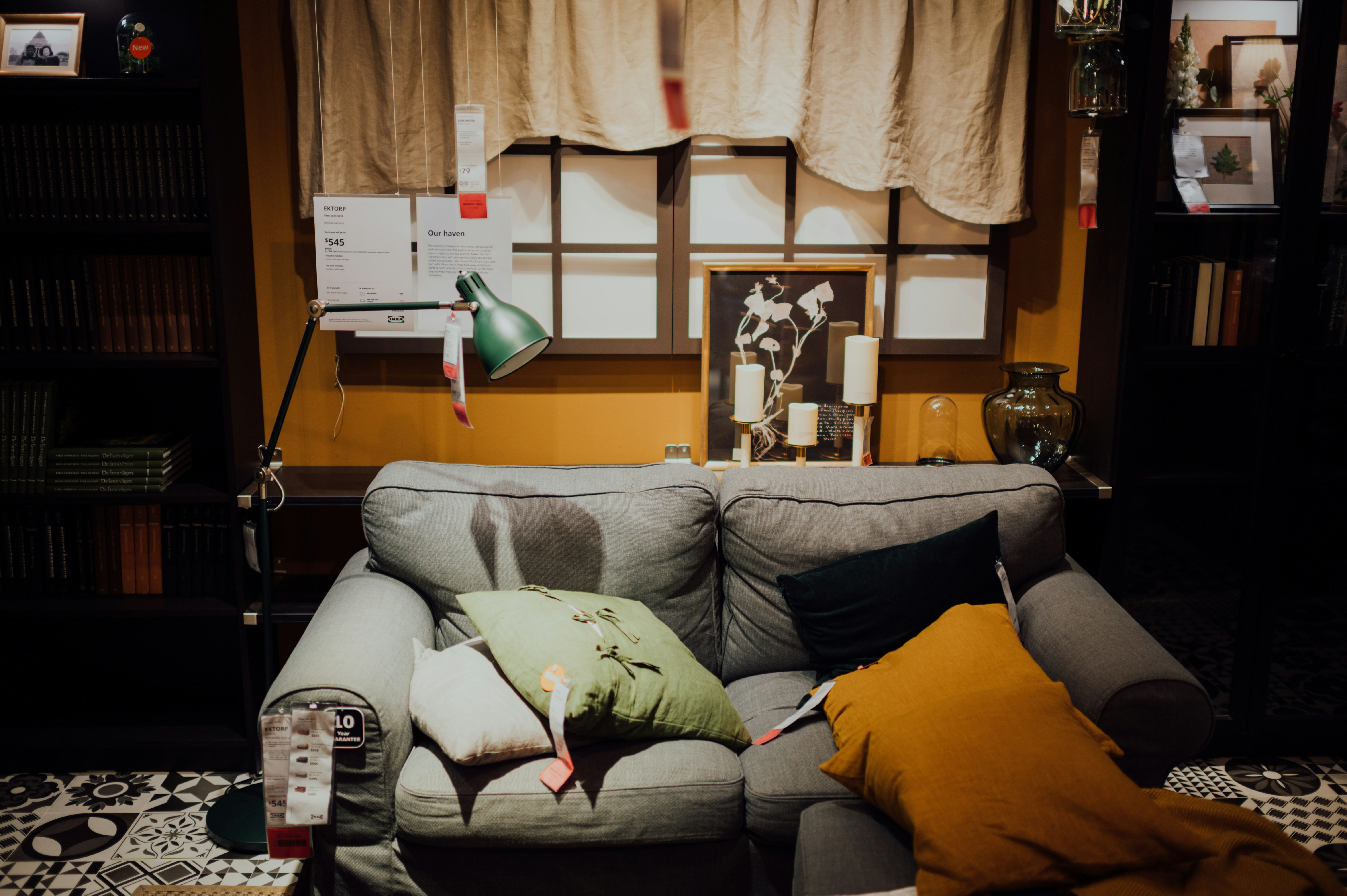 Cozy workspace with orange pillows
