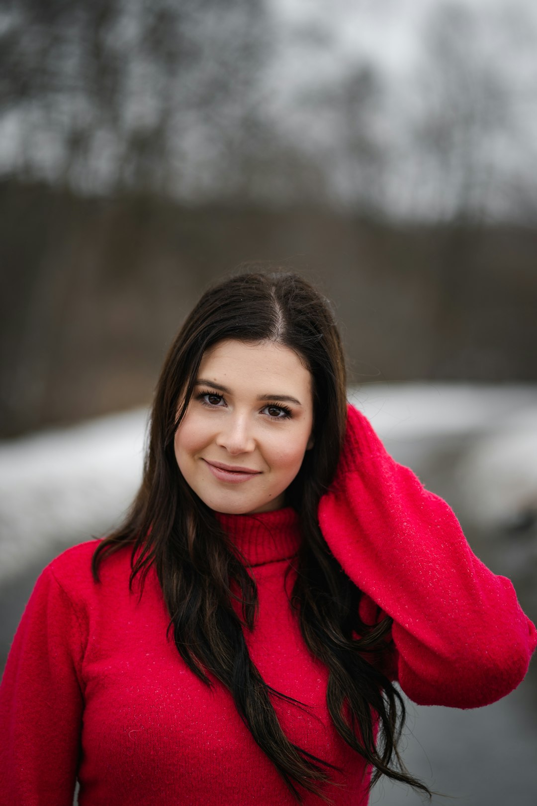 woman in red scarf and red sweater