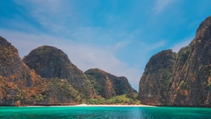 brown and green mountain beside body of water during daytime