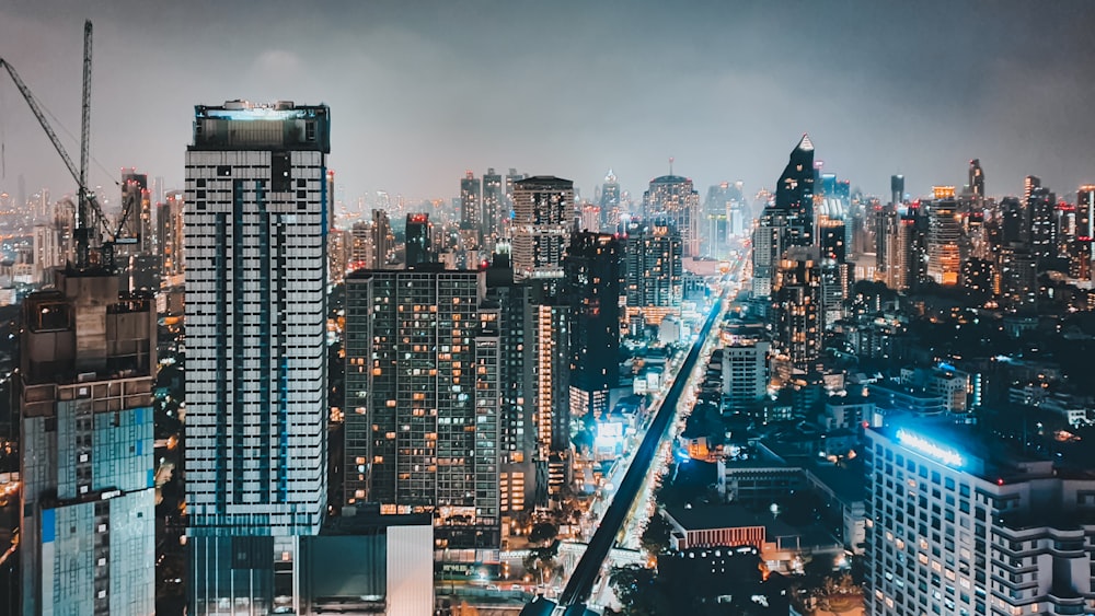 high rise buildings during night time