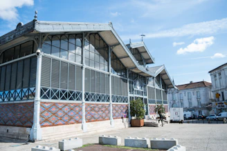 white and blue concrete building