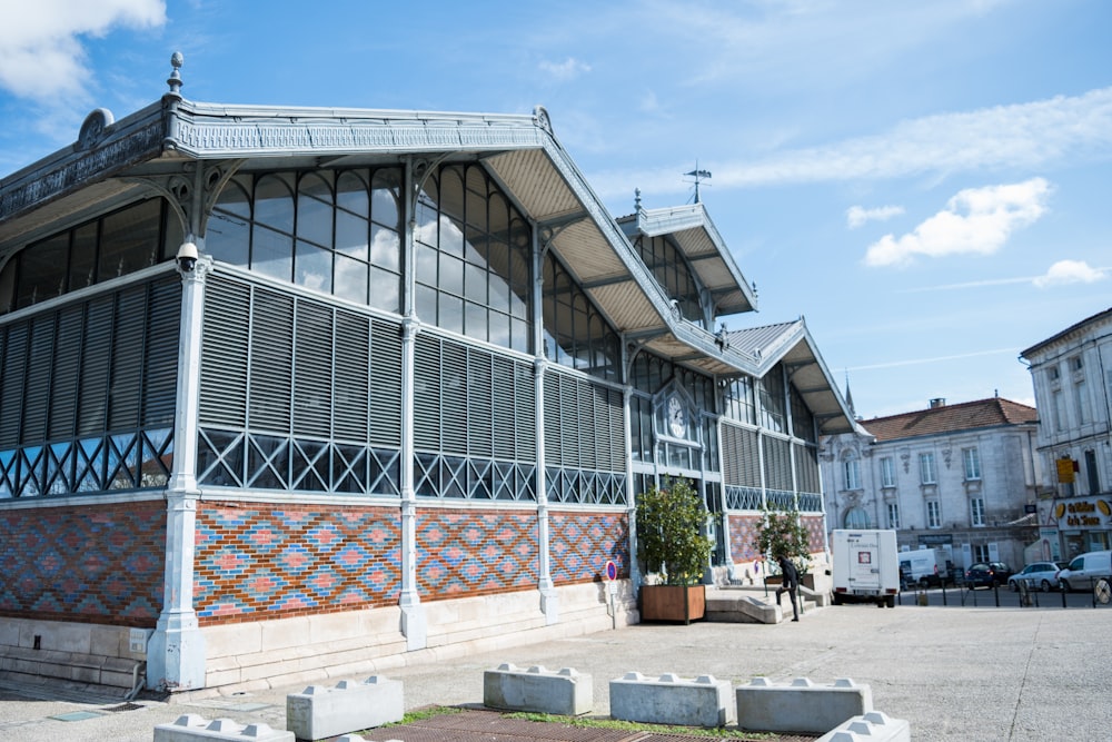 white and blue concrete building