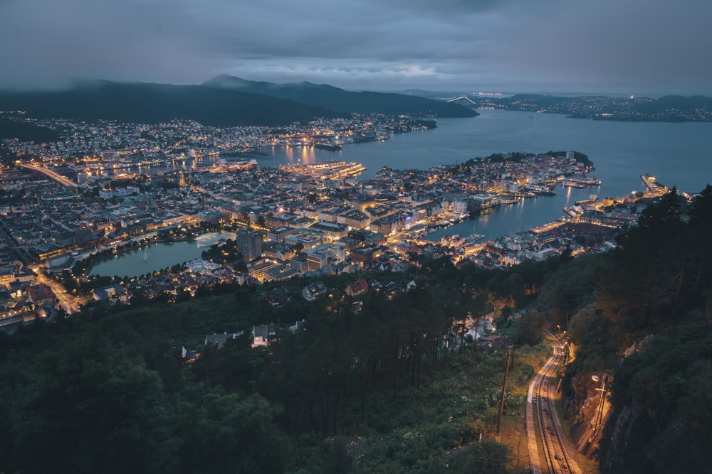 aerial view of city during night time