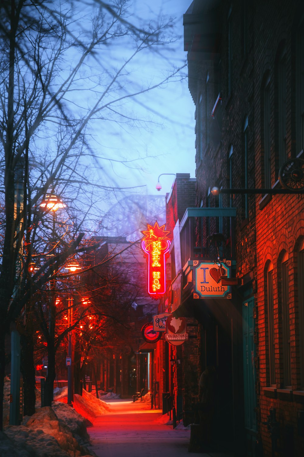 red and white city building