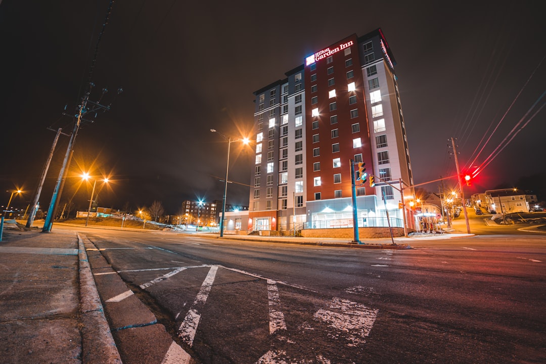 gray concrete building during night time