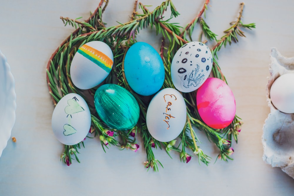 pink blue and white easter eggs