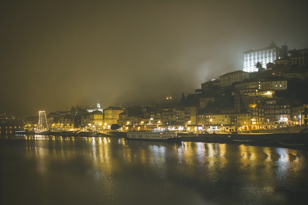 city skyline during night time