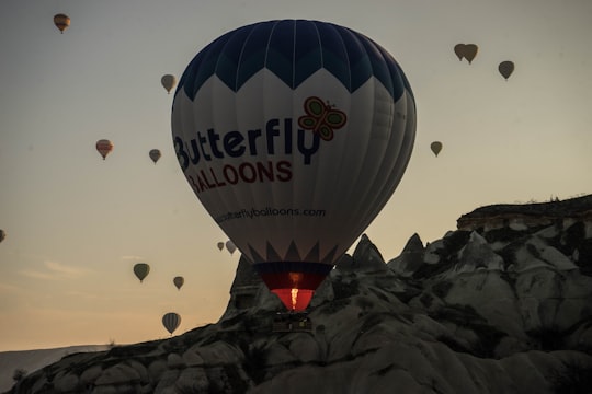 blue red and green hot air balloon in Nevşehir Turkey