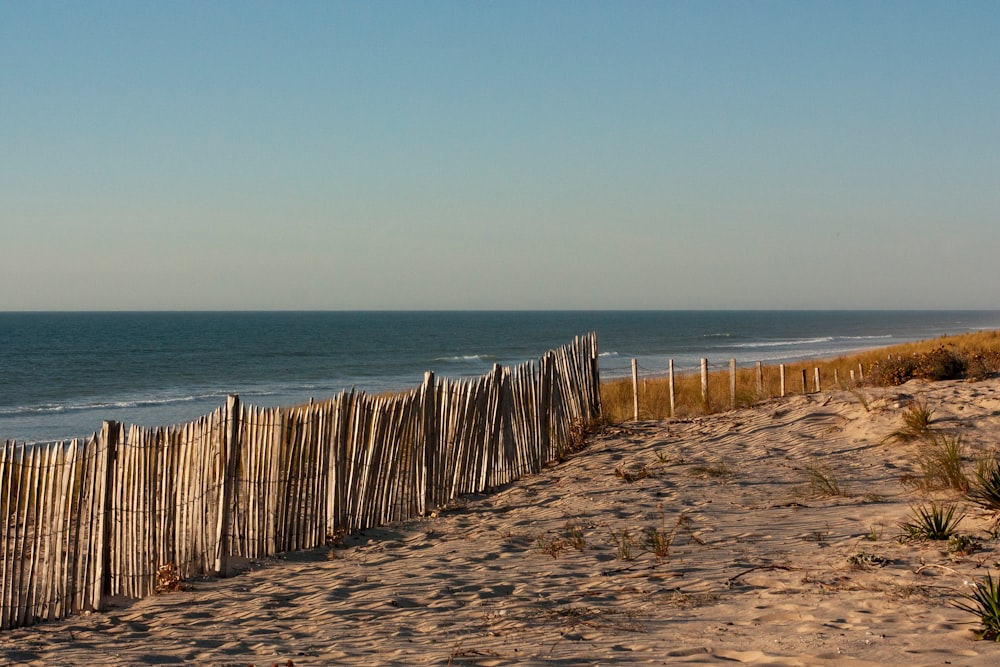 brown wooden fence on beach during daytime