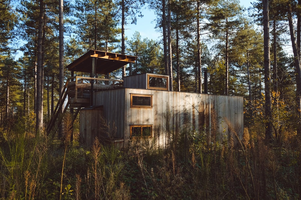 brown wooden house surrounded by green trees during daytime