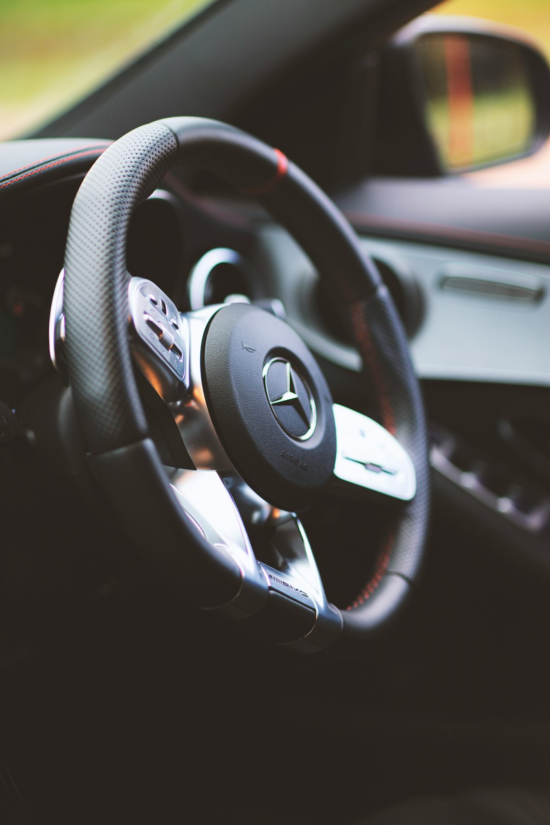 black and gray steering wheel