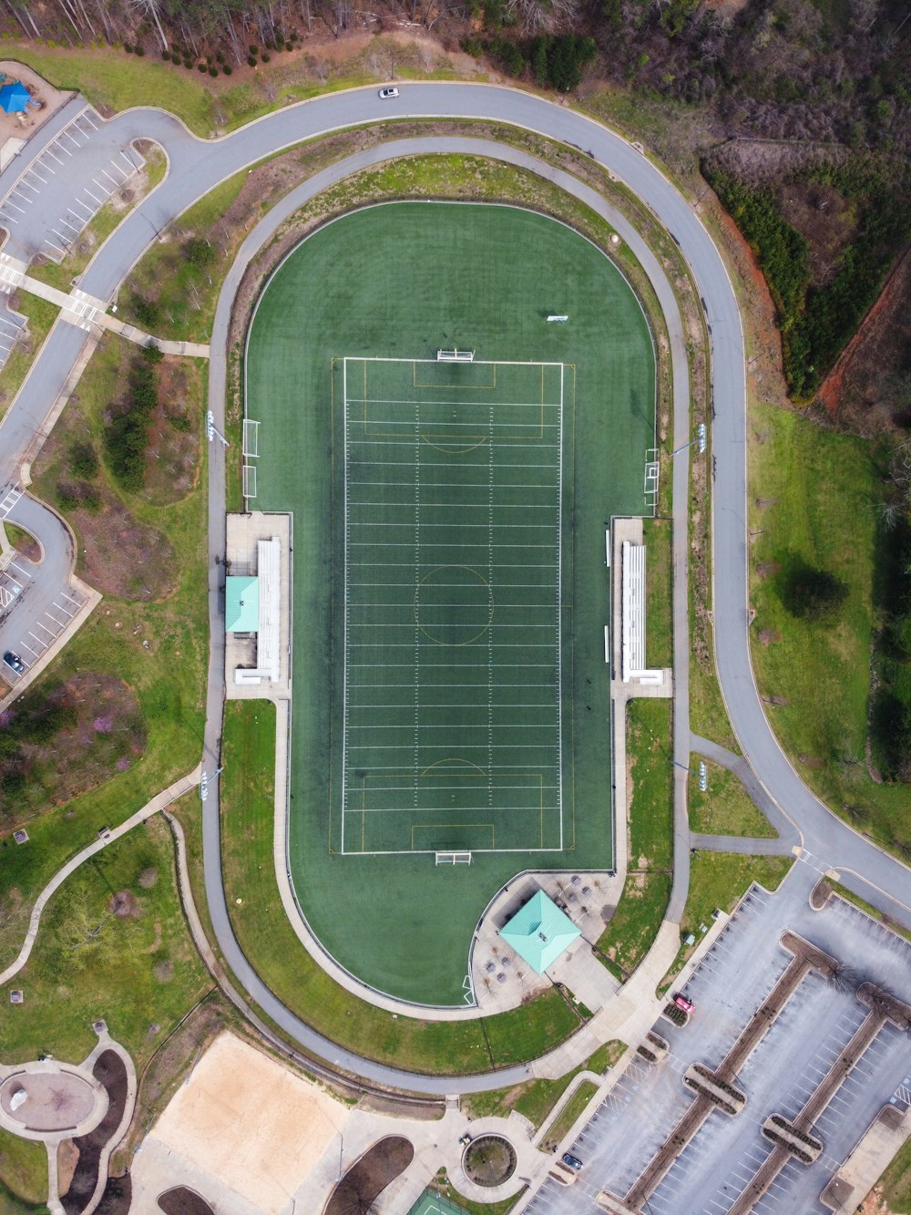aerial view of green stadium