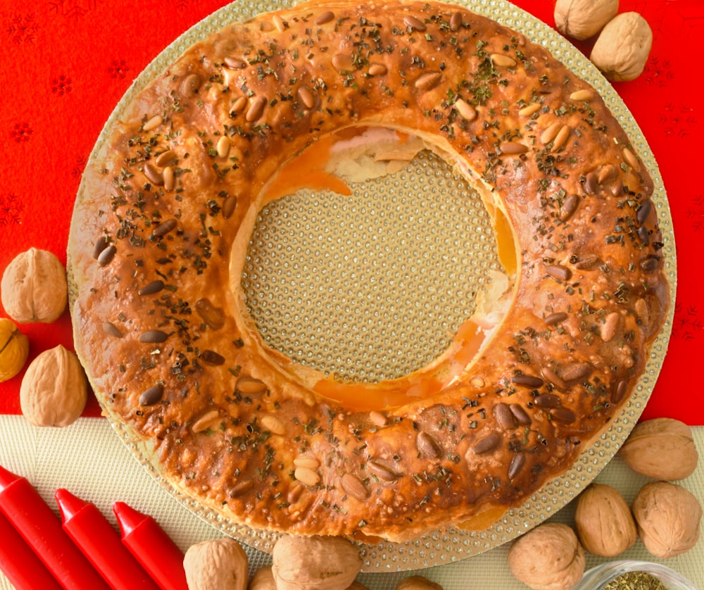 brown and white round cake