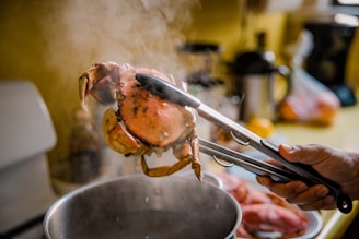 brown crab on stainless steel tray