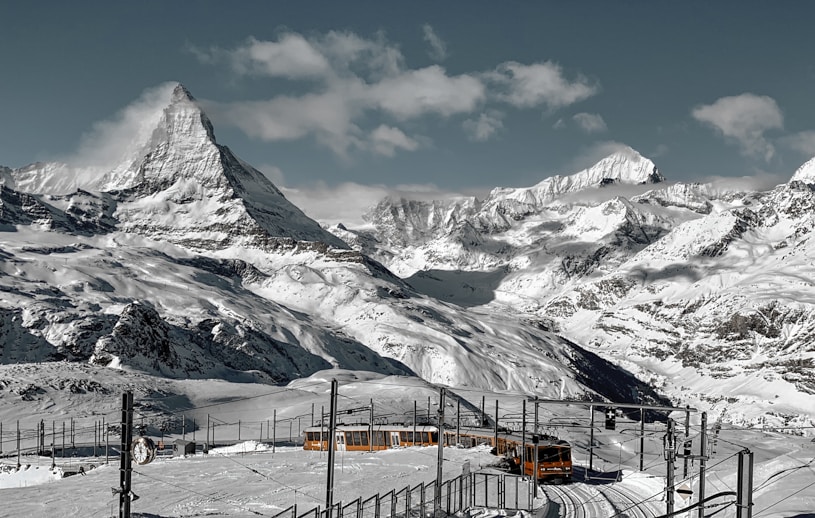 The iconic snow-covered Matterhorn rising above Zermatt, Switzerland in winter