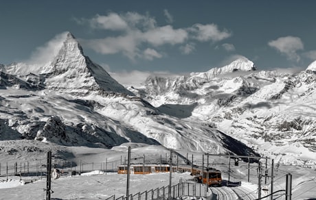 Zermatt - The Gornergrat railway train with the Matterhorn behind