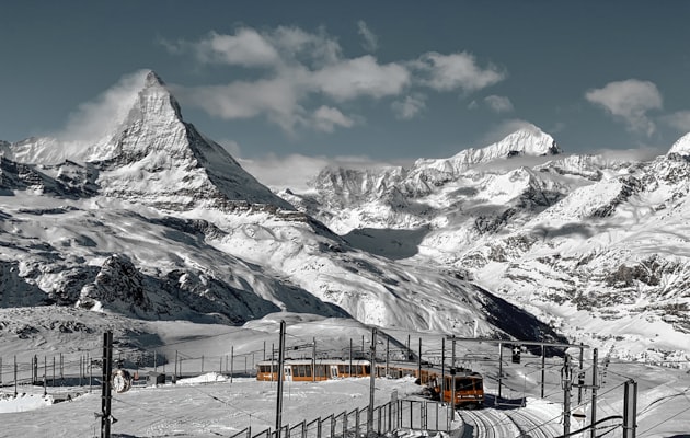 The Matterhorn above the Gornergrat railway in winter