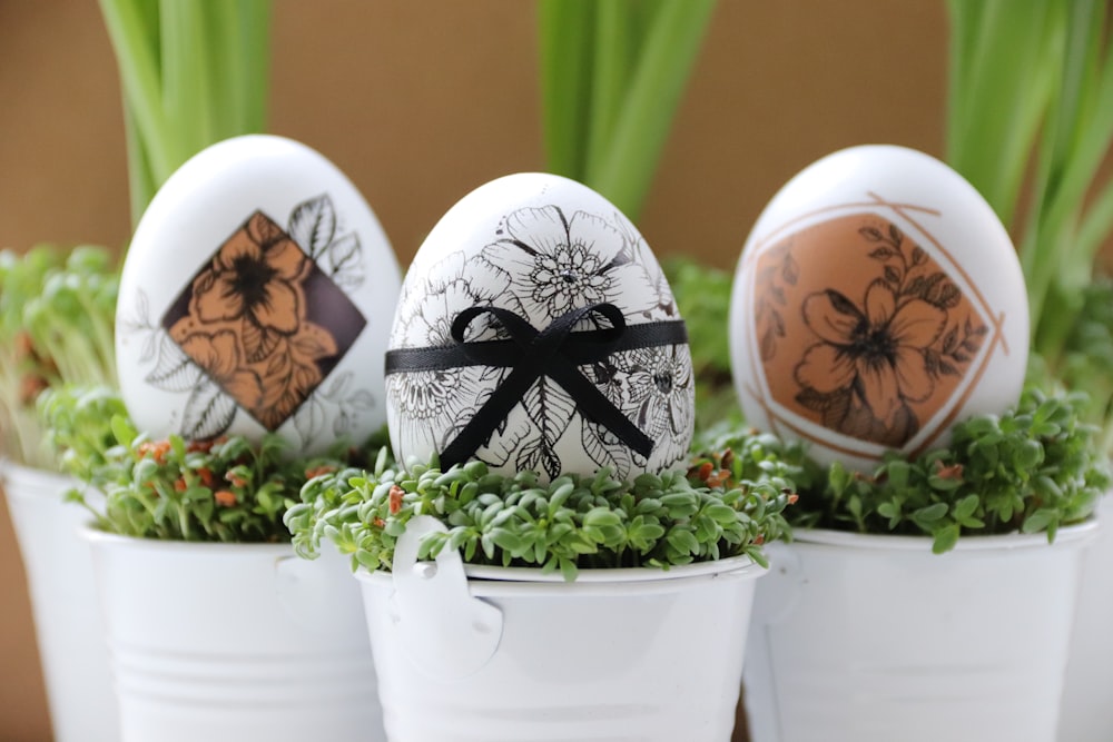 white and black egg decor