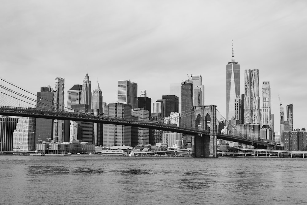 grayscale photo of brooklyn bridge