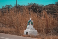 A peaceful roadside shrine with flowers and a small candle, honoring lives lost to unsafe driving.