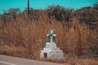A peaceful roadside shrine with flowers and a small candle, honoring lives lost to unsafe driving.