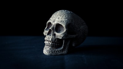 silver skull on blue textile evil google meet background