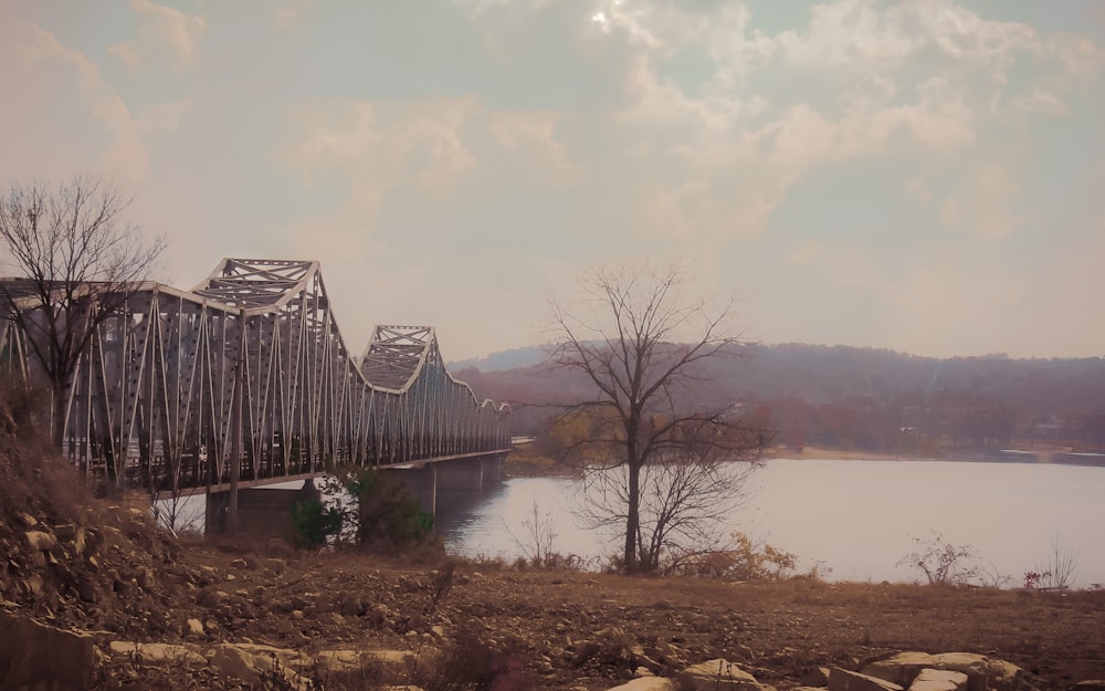 Puente de madera marrón sobre el río