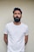 man in white crew neck t-shirt