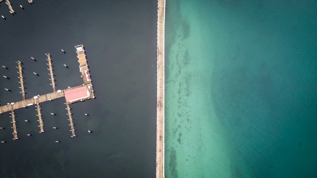 aerial view of white and brown dock on body of water during daytime