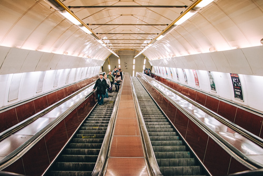 people walking on brown and white tunnel