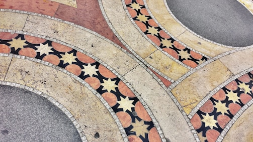A beautifully paved driveway with intricate designs.