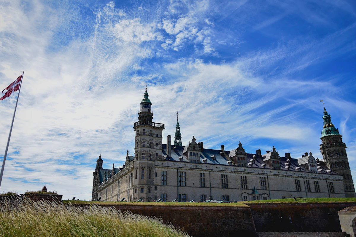 Kronborg Castle, the setting of Hamlet, beside the water in Helsingør