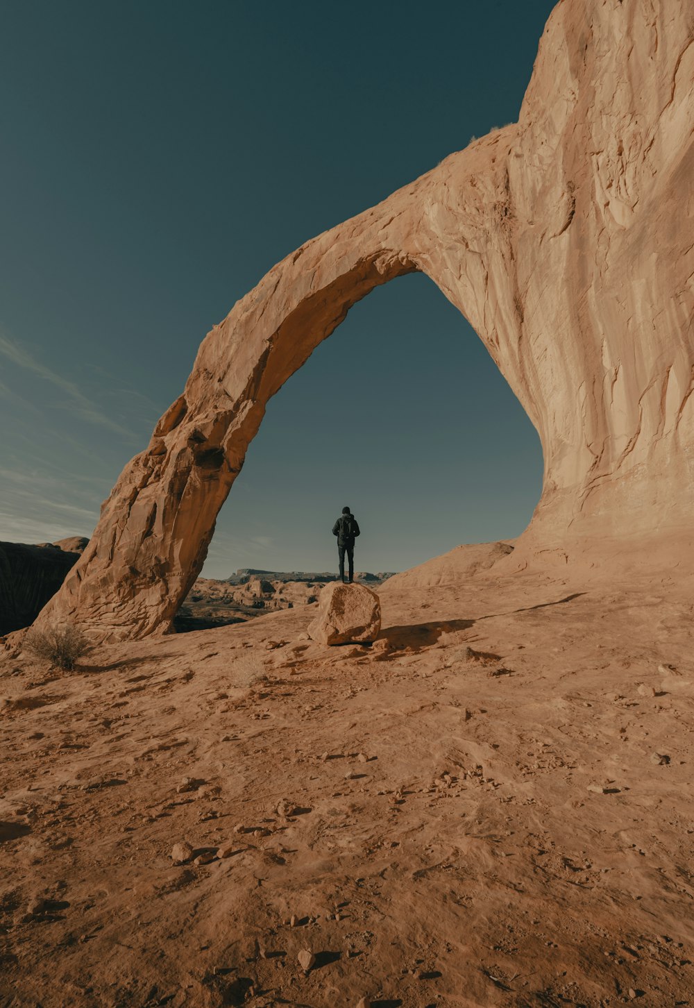 man in black jacket standing on brown rock formation during daytime