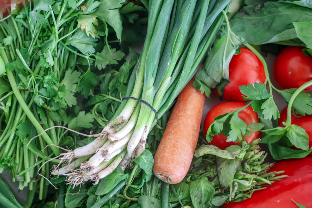 carrots and green leafy vegetable