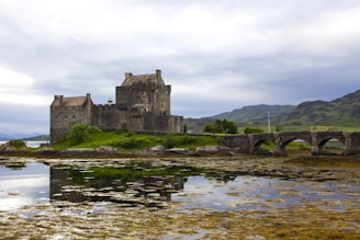 brown concrete castle near body of water under cloudy sky during daytime