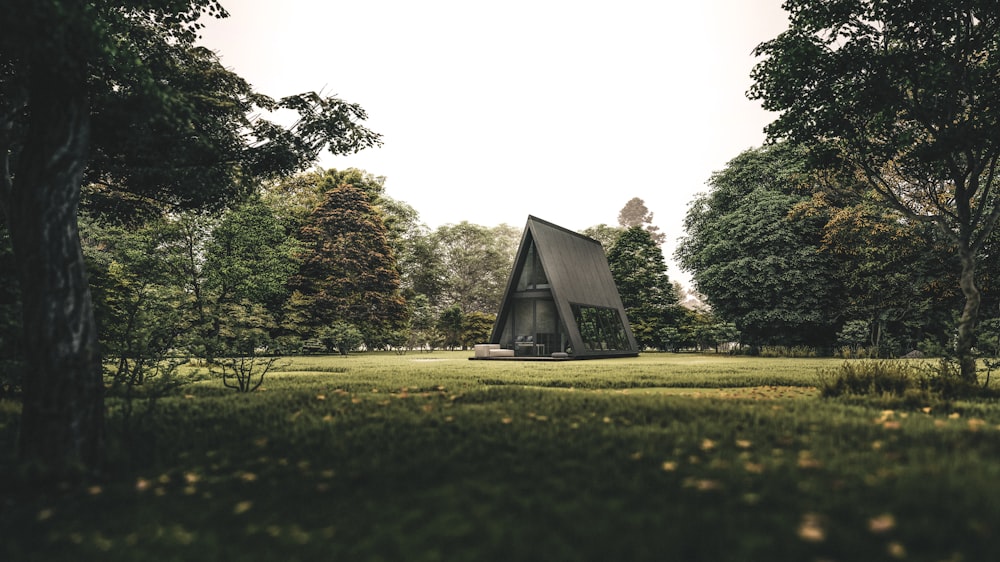 brown wooden house in the middle of green grass field