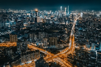 aerial view of city during night time