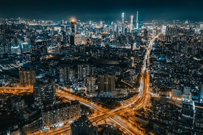 aerial view of city during night time
