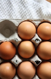 brown eggs on gray egg tray