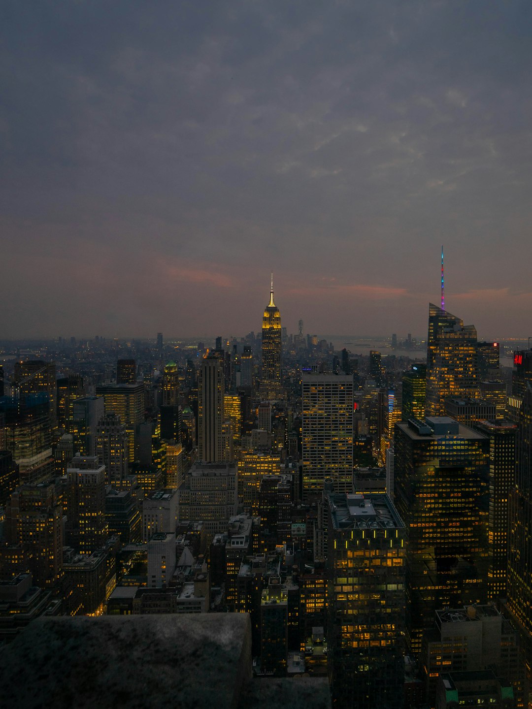 aerial view of city buildings during night time