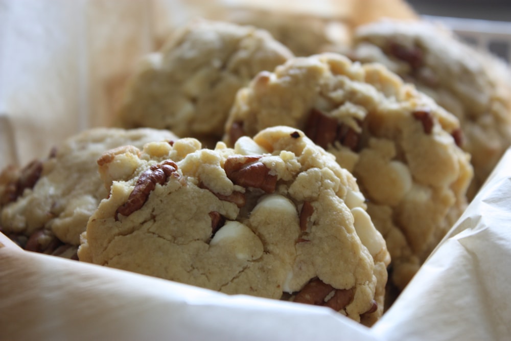 brown cookies on white ceramic tray