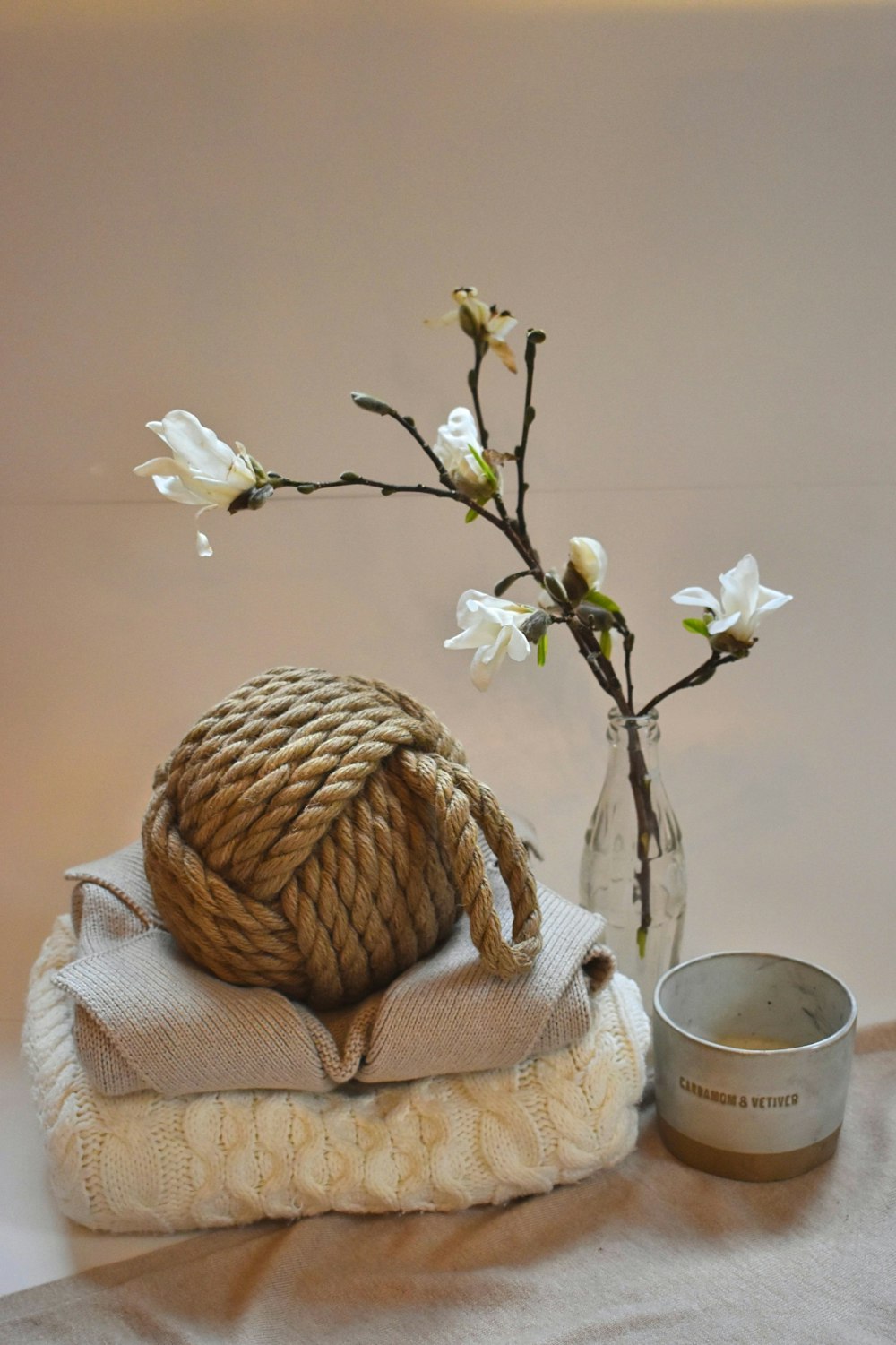 white flowers on brown woven basket