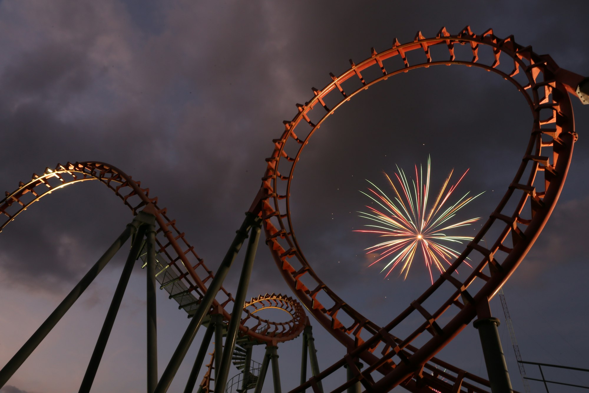 brown and black ferris wheel under cloudy sky