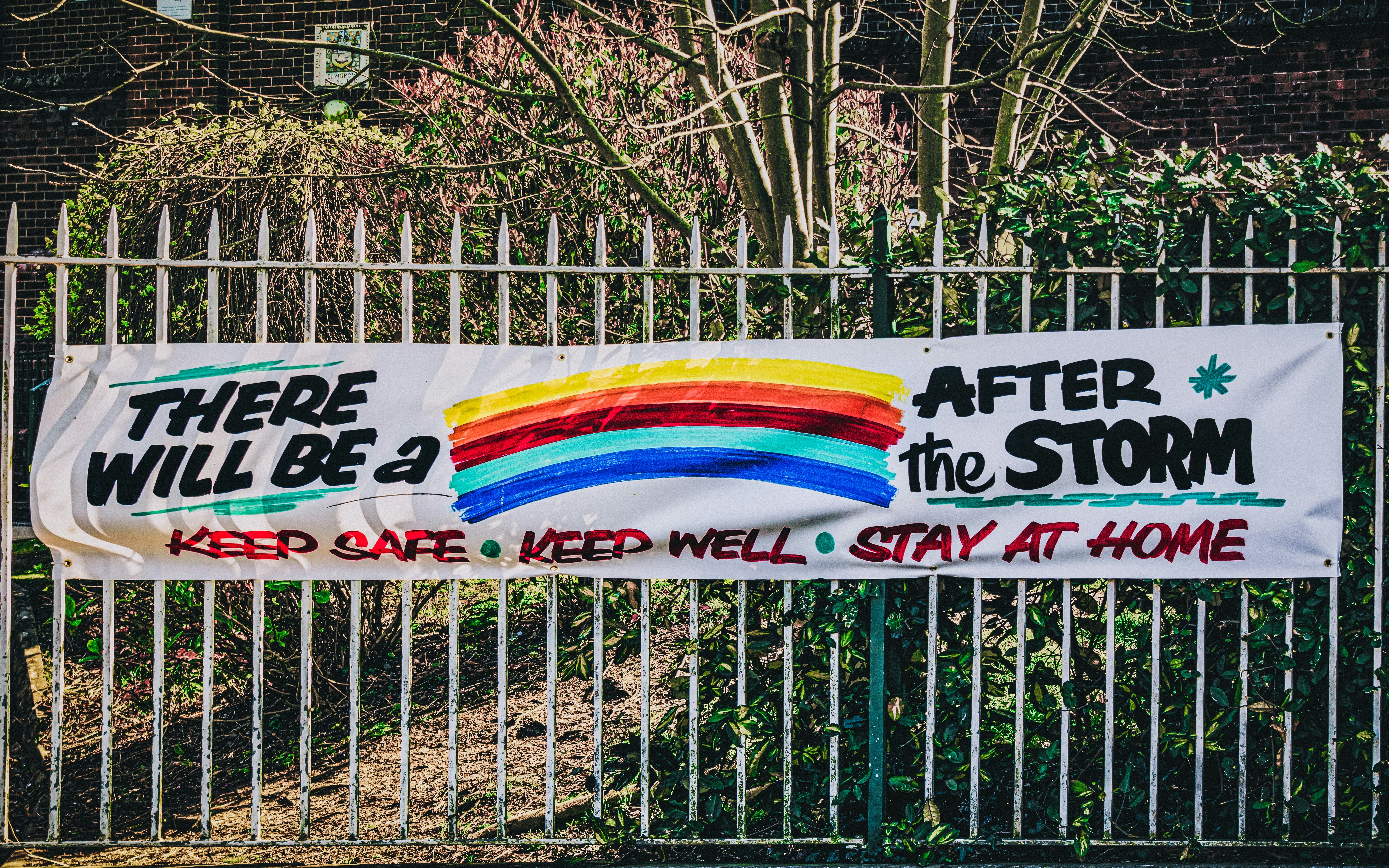 Sign displayed on the gates of Elmgrove Primary School regarding the Covid-19 pandemic. I find it interesting that the rainbow has become the symbol of hope for this global crisis given its mythological significance (i.e., Noah and the flood).