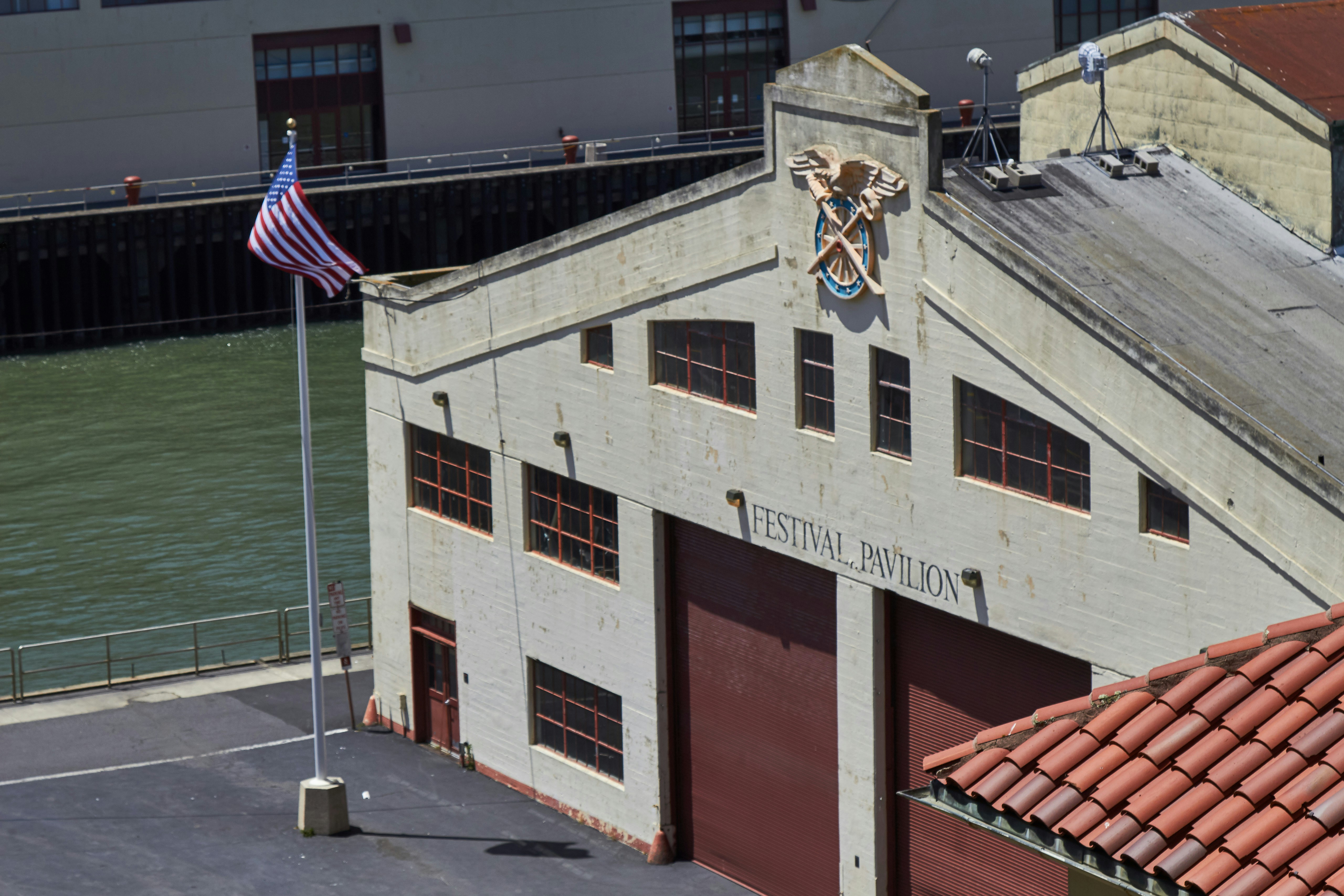 us a flag on building