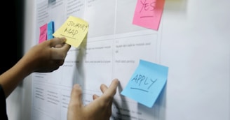 person holding yellow sticky notes