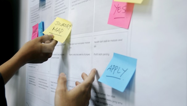 person holding yellow sticky notes