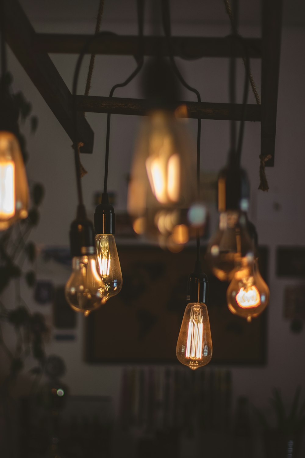 lighted pendant lamps in room